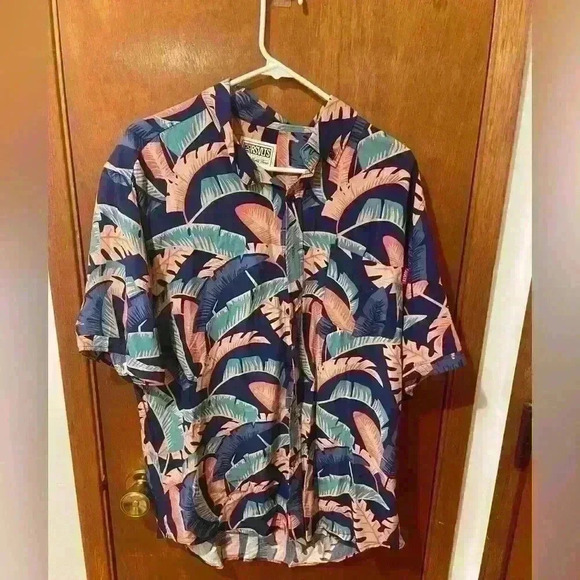 RSVLTS‎ Pastel Palms Bamboo Hawaiian Shirt Mens Size L Retired Rare! (2018)